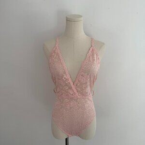 Cosabella Pink Lace Bodysuit With Adjustable Staps